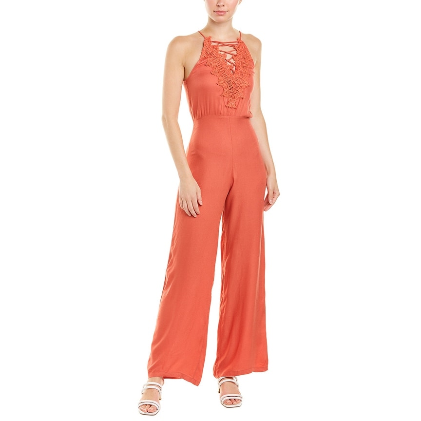 red lace up jumpsuit