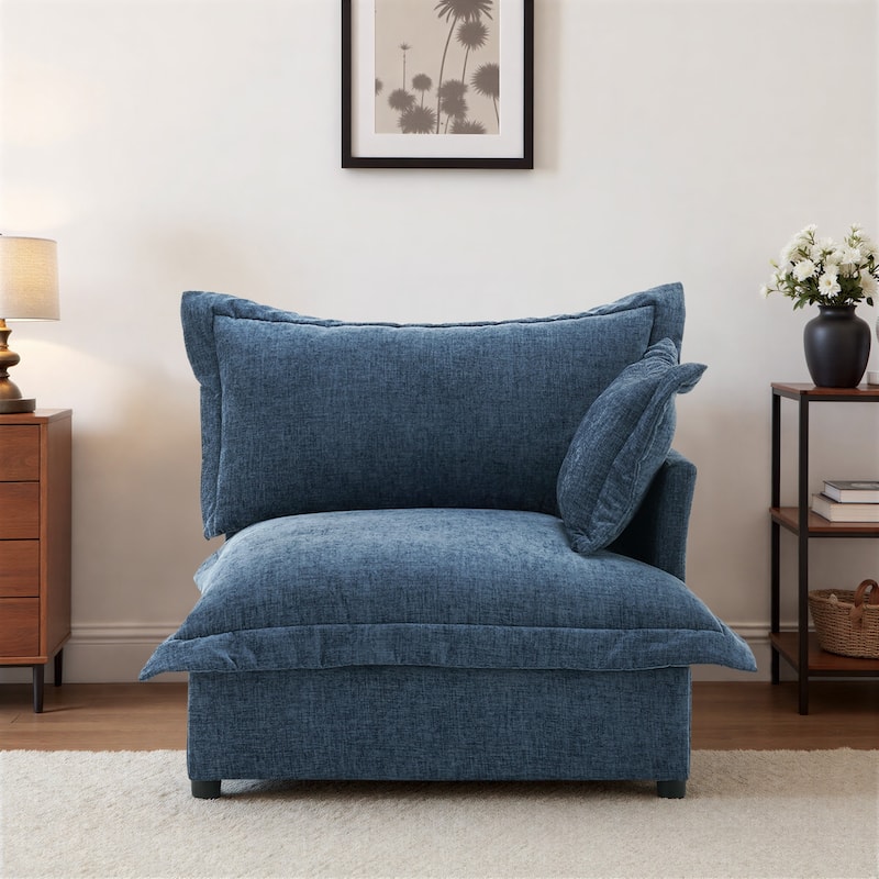 Double Layer Cushion Comfy Cloud Modular Sectional Sofa Couch Ottoman - Navy-Armchair-RightFacing - Right Facing