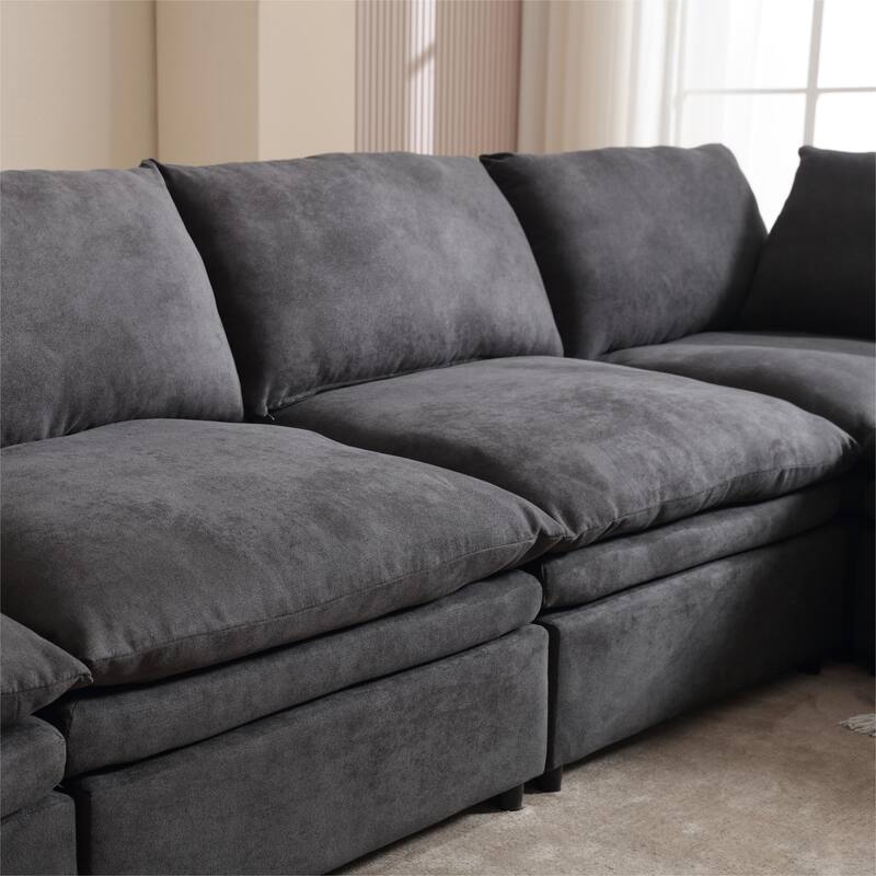 Flexible U-Shaped Modular Sofa with Reversible Cushions, Seating for 5