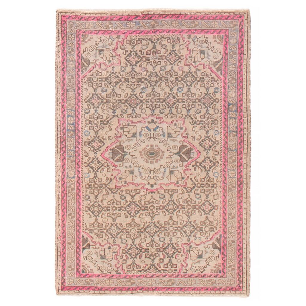 ECARPETGALLERY Hand-knotted Antalya Vintage Cream Wool Rug - 3'3 x 4'8