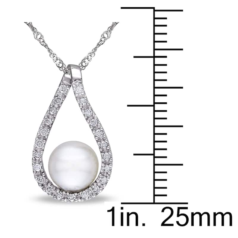Miadora Cultured Freshwater Pearl and 1/10 CT TW Diamond Raindrop Pendant with Chain in 14k White Gold - 17 in x 18 mm x 10.5 mm