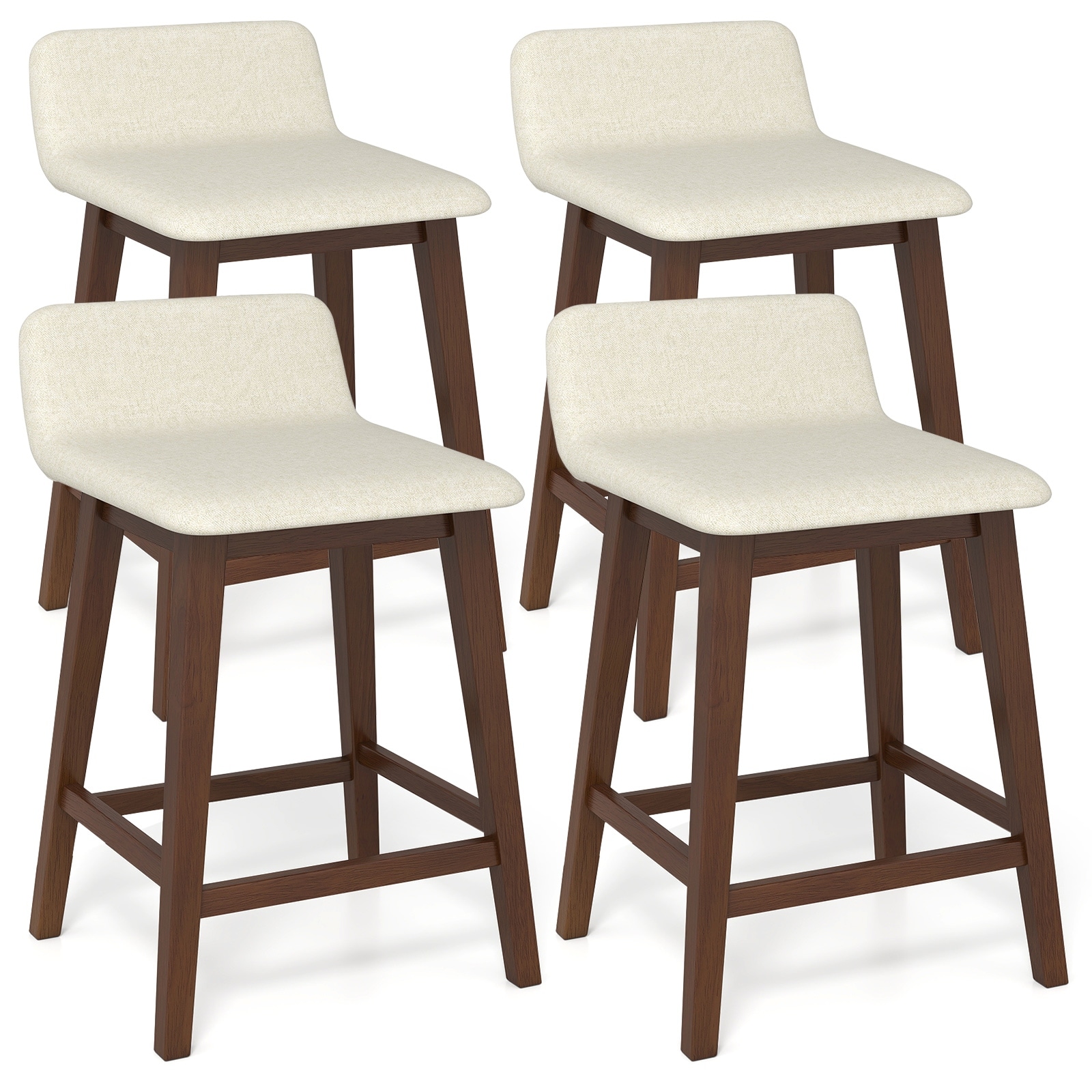 Gymax 2PCS 24'' Upholstered Barstools w/ Low Back Footrest Wood Legs