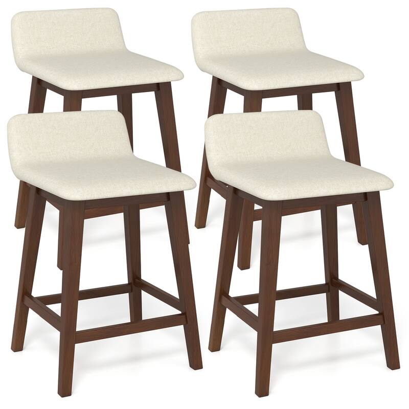 Gymax 2PCS 24'' Upholstered Barstools w/ Low Back Footrest Wood Legs - Counter Height - Brown - Set of 4