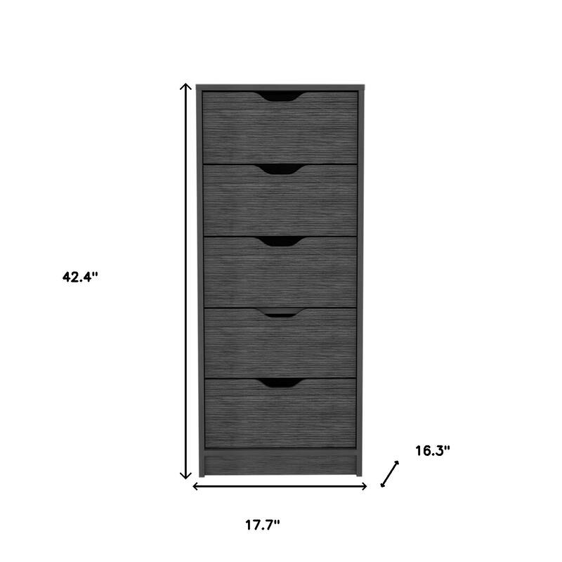 Compact Vertical Wood Dresser with 5 Drawers Slim Chest of Drawers for Bedroom or Office Use