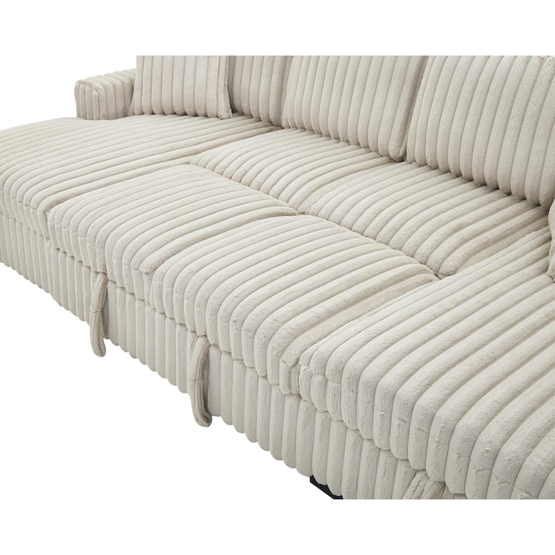 Roomfitters Oversized U Shaped Sleeper Sofa with Pull Out Bed, Modular Sectional Couch with Storage Chaise, Khaki