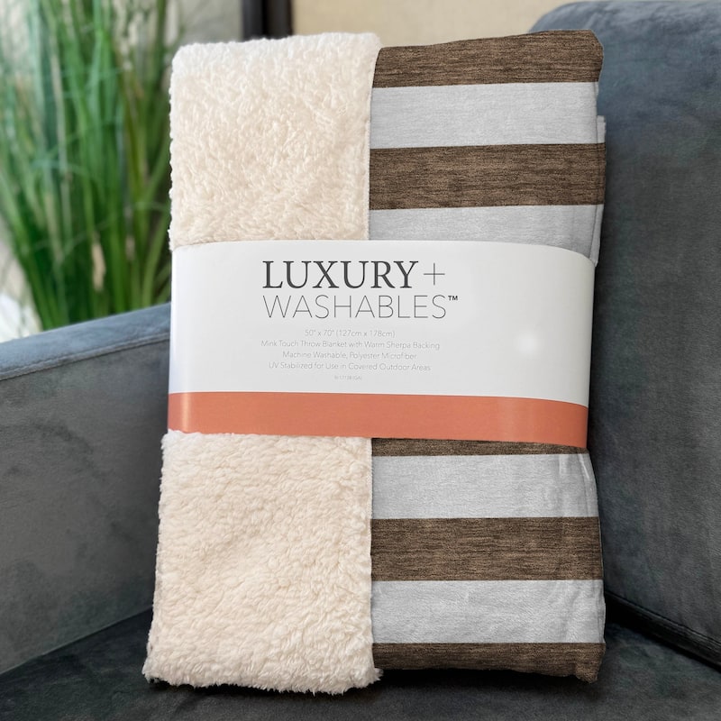 Premium Machine Washable Modern Stripes Sherpa Throw Blanket