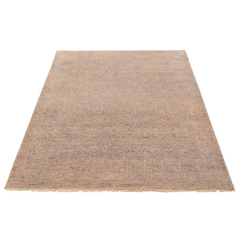 ECARPETGALLERY Hand-knotted Silk Shadow Grey Wool Rug - 6' x 9'
