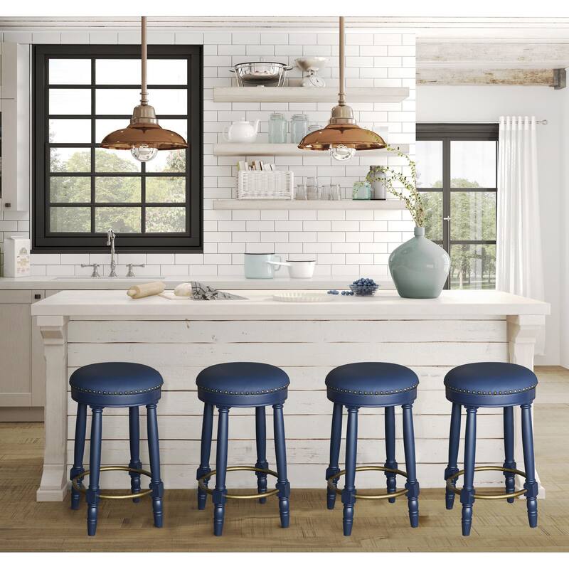 Bar Stools Set of 2,360 Degree Swivel, Accent Wooden Swivel Seat Counter Height Bar Stool,Leather Upholstered Design(Height 26")