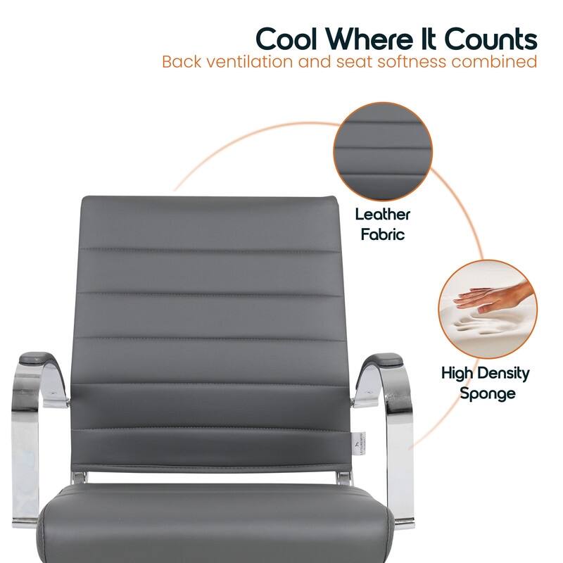 Benmar Series Mid Back Modern Leather Office Executive Desk Chair, Ergonomic Seating with Stainless Steel Sled Base