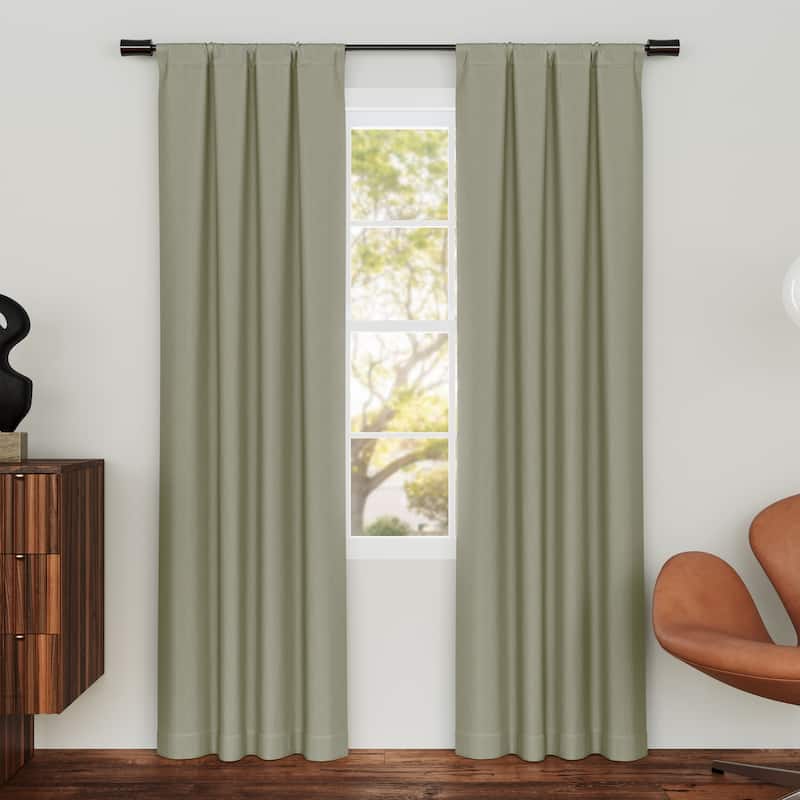 Sun Zero Prescott 2-Piece Herringbone Magnetic Closure Total Blackout Rod Pocket Curtain Panel Pair - 74" x 63" - Sage Green