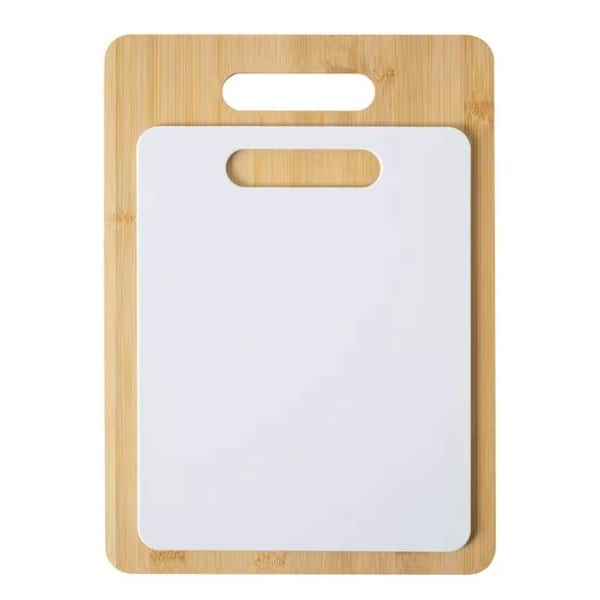 Dura Living 2-Piece Bamboo and Poly Cutting Board Set – Eco-Friendly Bamboo & Durable Poly Chopping Boards - White