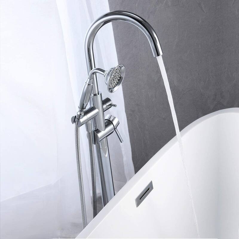 BATHLET Freestanding Bathtub Floor-Mount Faucet Tub Filler with Hand Shower
