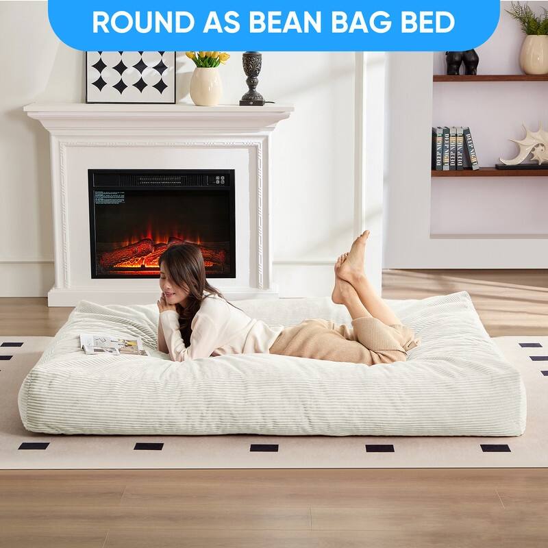 Mixoy Corduroy Bean Bag Lazy Sofa Chair Bed,Convertible Adult Beanbag from Lazy Chair to Floor Mattress,Machine Washable