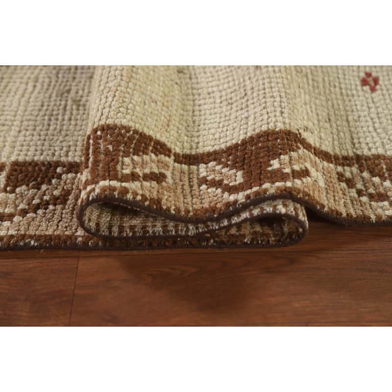 Anatolian Turkish Runner Rug Handmade Beige Wool Carpet - 3'4"x 12'7"