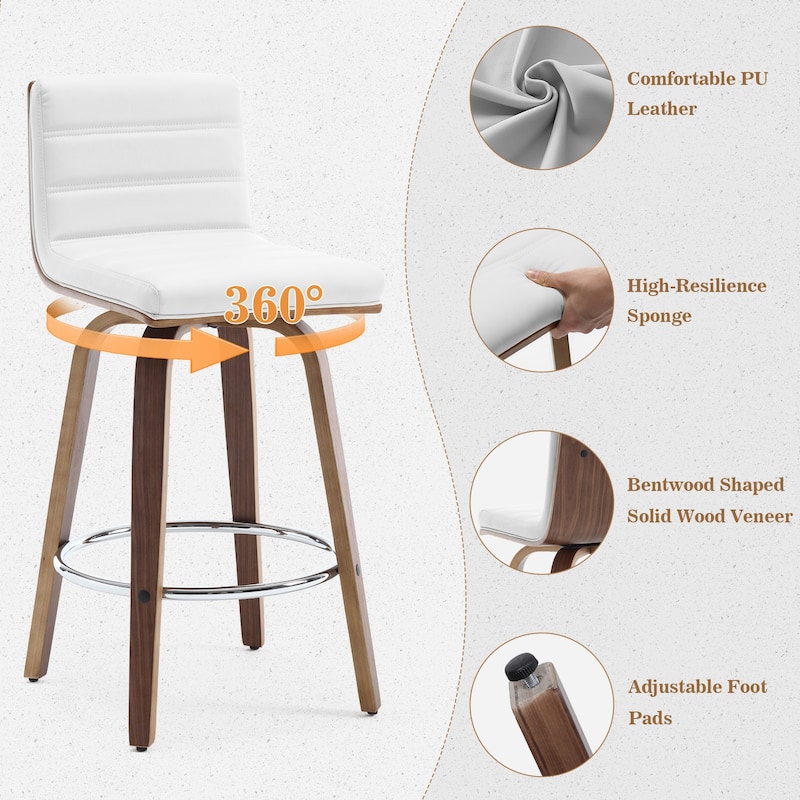 Faux Leather & Wood Swivel Bar Stools/ Counter Stool Set of 2
