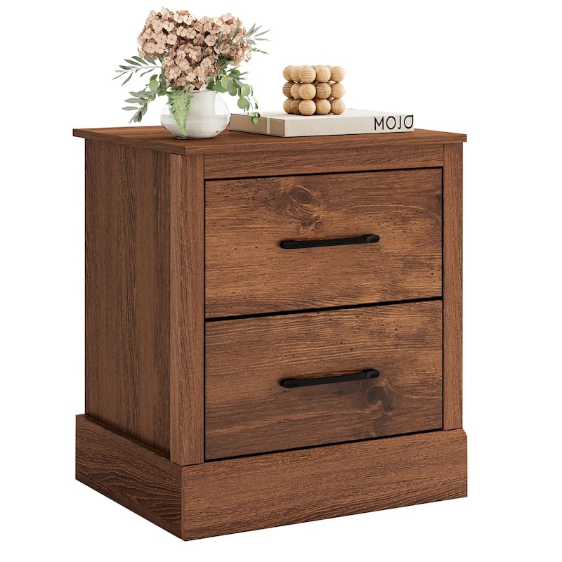 Gymax Set of 2 Drawer Nightstand Bedside Table Compact Sofa End Table