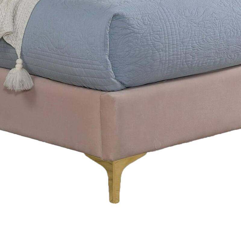 Pevy Queen Size Bed, Tufted Wingback in Light Pink Velvetlike Upholstery