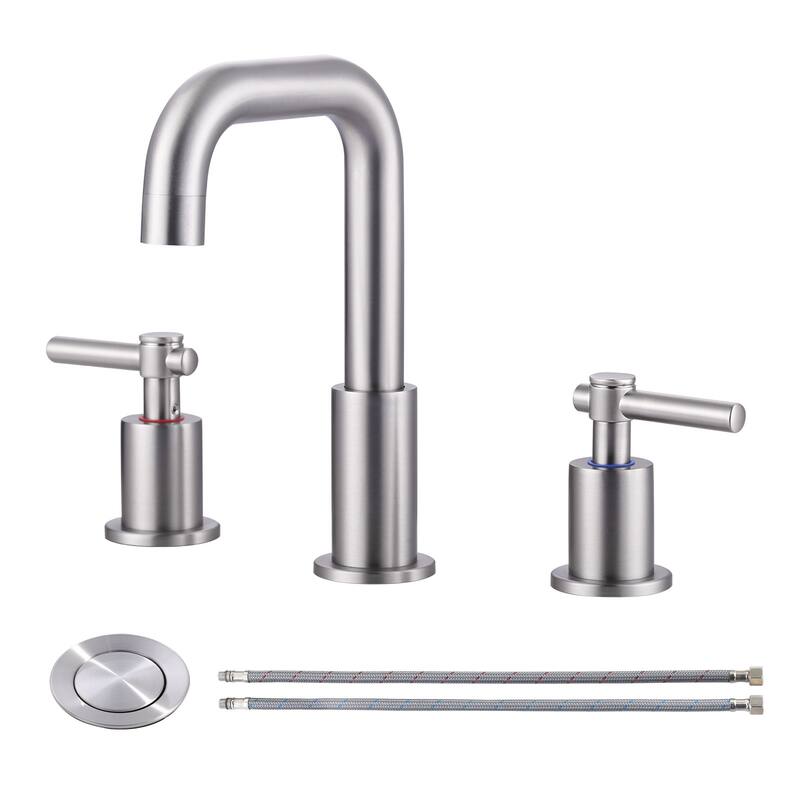 WOWOW 8 in. Widespread Double Handle Bathroom Faucet - Brushed Nickel