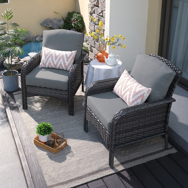 HOOOWOOO 2-piece Wicker Rattan Outdoor Patio Furniture Chair Set - Dark Grey