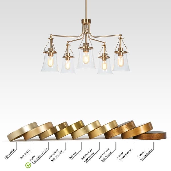 dimension image slide 0 of 2, Haye Modern Gold 5-Light Wheel Glass Chandelier for Dining Room Bedroom - D25" x H16.5"