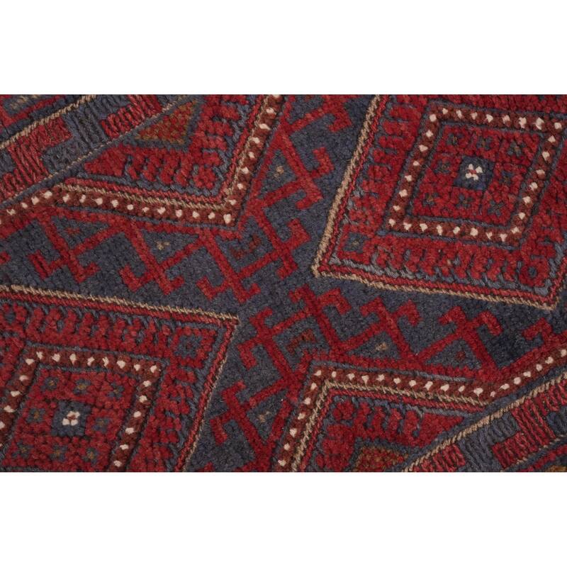 Hand Knotted Oriental 100% Wool Carpet Traditional Tribal Red Balouch Runner Rug - 7' 10'' X 2' 0''