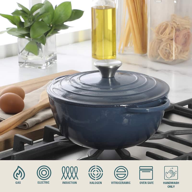 Gibson Home 2.65 Qt Enameled Cast Iron Dutch Oven Pot with Lid - Round, Ideal for Bread Baking & Stews