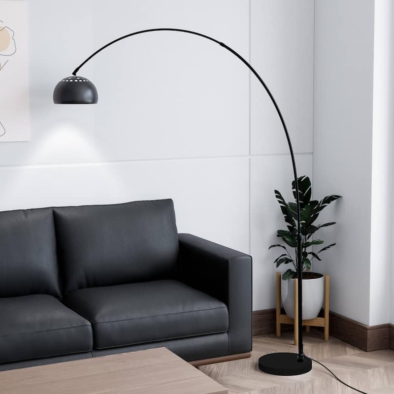 Floor Lamp with Black Marble Base and Metal Lamp Shade Arco Collection - 76"