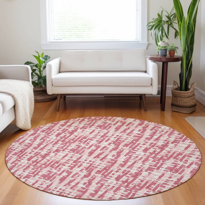 Machine Washable Indoor/ Outdoor Modern Crosshatch Chantille Rug - Blush - 8' x 8'