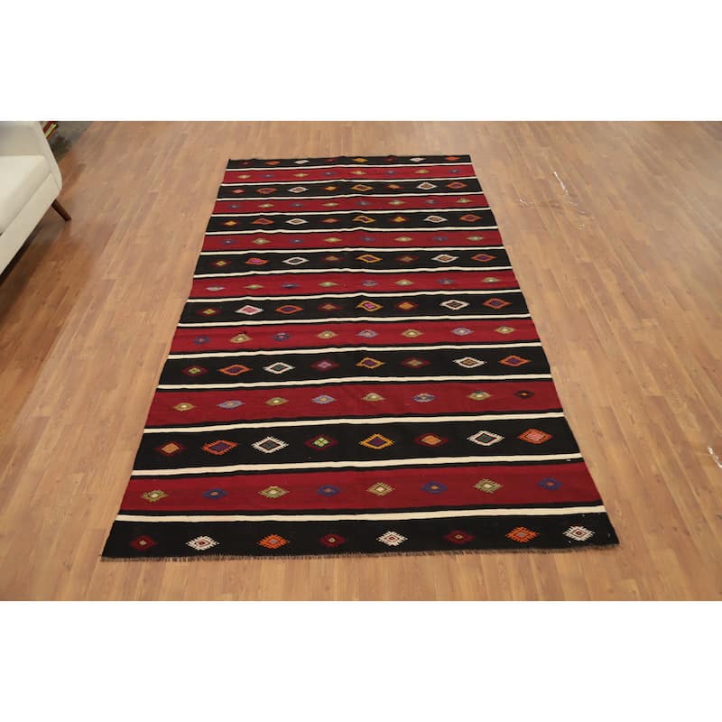 Hand Woven Oriental 100% Wool Carpet Southwestern Tribal Red Kilim Area Rug - 10' 2'' X 5' 10''