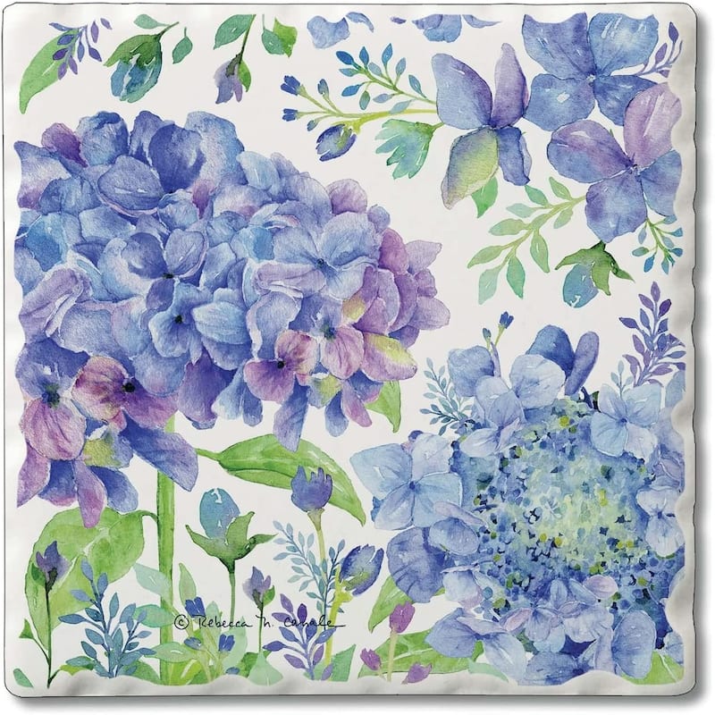 CounterArt Beautiful Hydrangea Absorbent Stone Tumbled Tile Coaster Set of 4 Made in The USA Protective Cork Backing - Multi