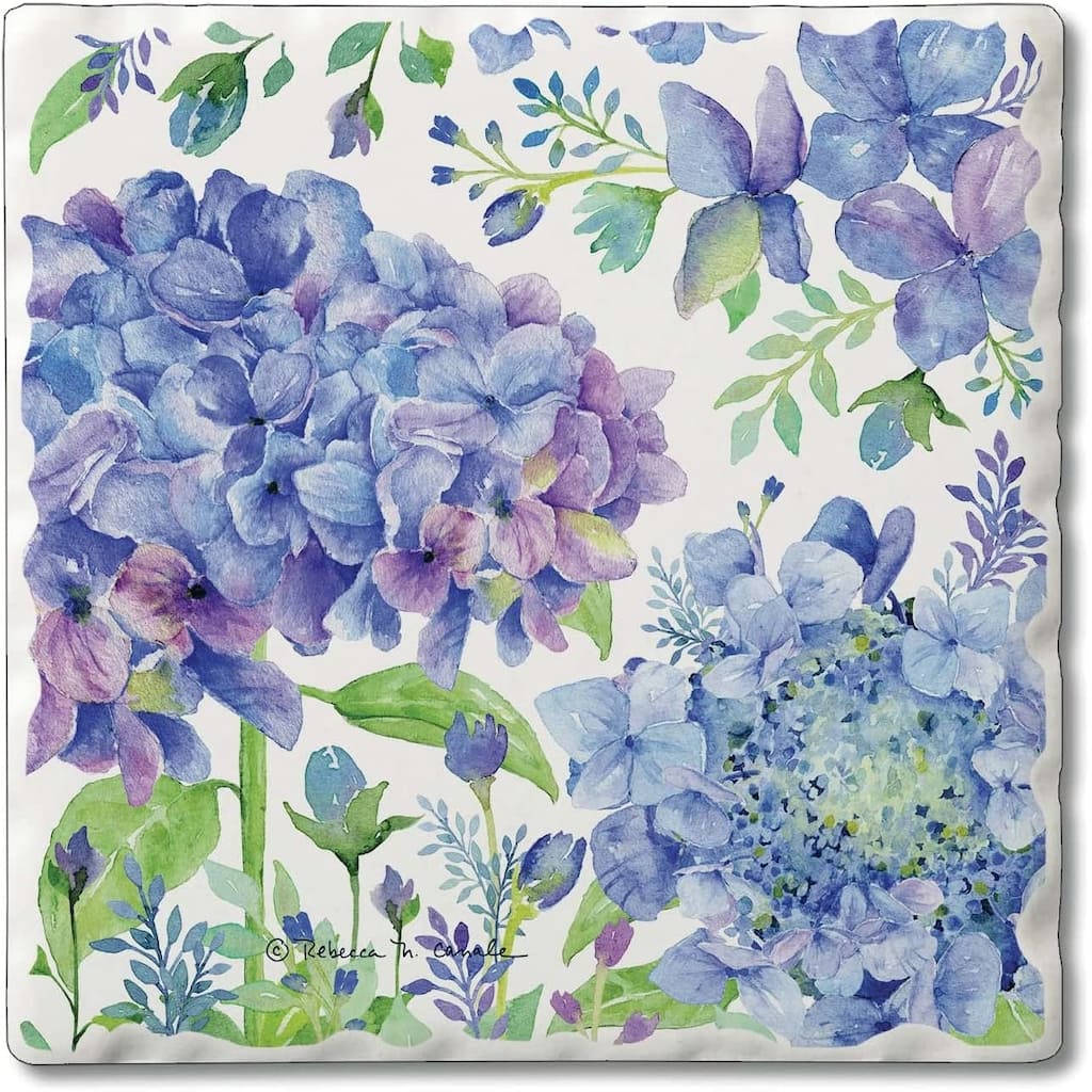 CounterArt Beautiful Hydrangea Absorbent Stone Tumbled Tile Coaster Set of 4 Made in The USA Protective Cork Backing