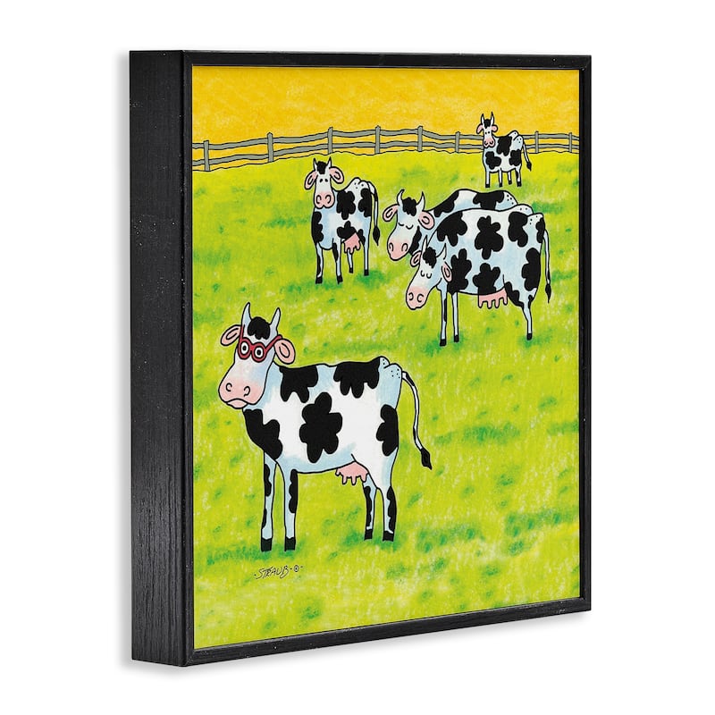 Stupell Funny Cow Herd with Specs Framed Giclee Art Design By Roger Straub