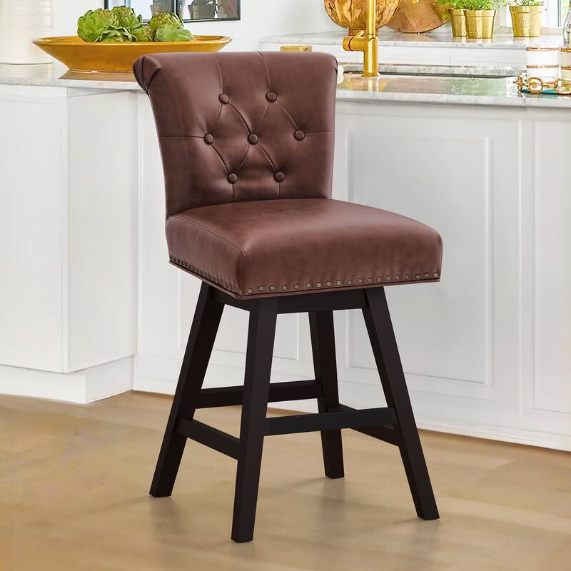 Modern 26.in Swivel Bar Stool Armless Counter Height Stool with Wooden Legs for Kitchen Island