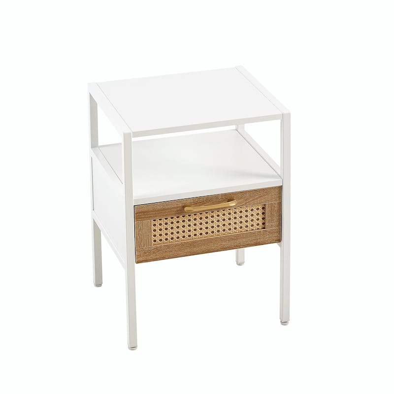Rattan Woven Nightstand with Multi-functionality