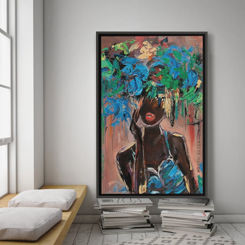 Large Wall Art, Framed Art, African Woman In Blue, by Viktoria Latka