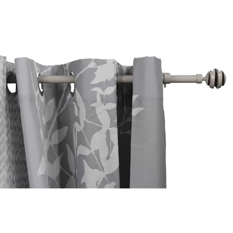 Adjustable Single Curtain Rod 50"-82" with Spiral Finials and Brackets, Available in Taupe, Gray, or Black