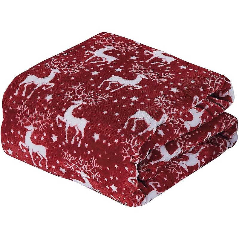 NobleHouse Velvet Touch Holiday Throw Fleece Blanket (50" x 60") - Reindeer