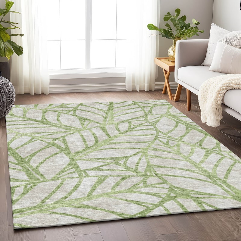 Premium Washable Super Soft Modern Palm Mayfield Rug - Aloe - 10' x 14' - Rectangle