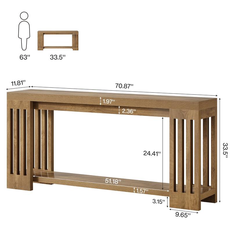 70.9-Inch Console Table, 2-Tier Sofa Table, Long Entryway Table for Living Room, Hallway, Entrance, Foyer