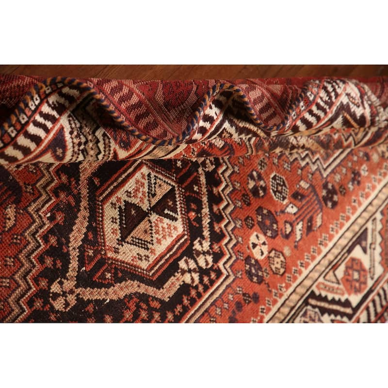 Tribal Shiraz Persian Antique Area Rug Hand-Knotted Coral Wool Carpet - 3'5"x 4'9"