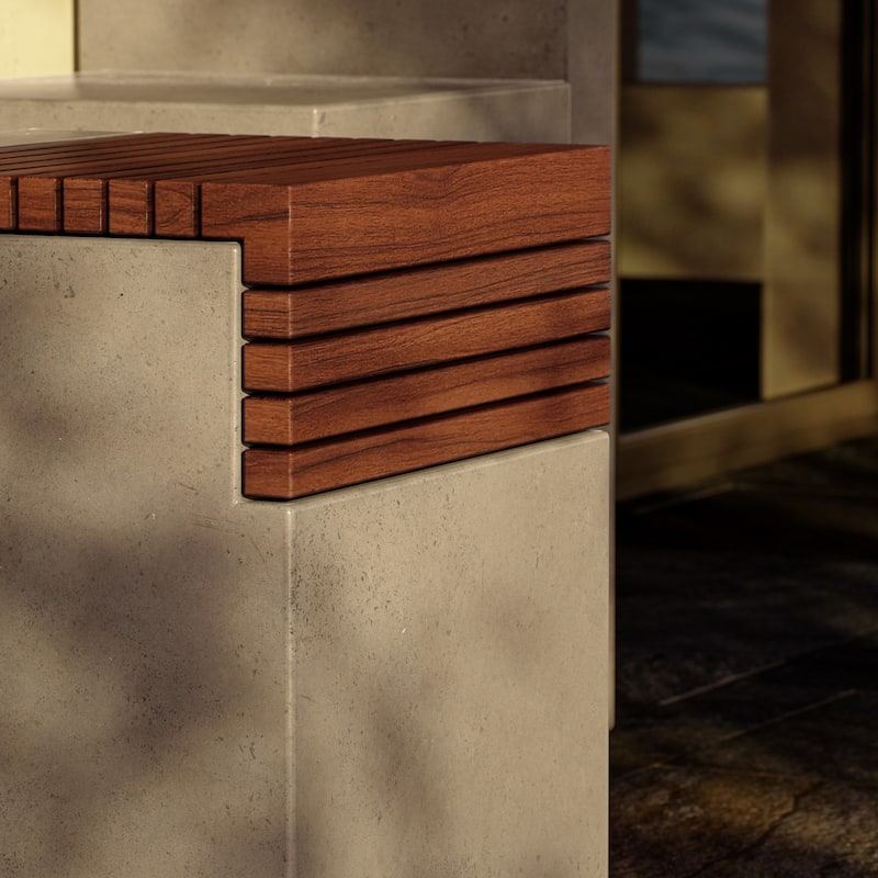 Urbia Stecca Cascata Concrete & Teak Stool