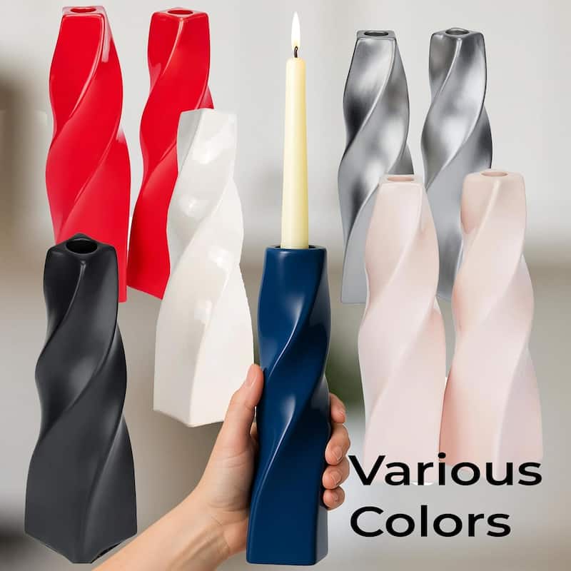 Black Tall Curvy Taper Candlesticks Set of Two Ceramic Decor