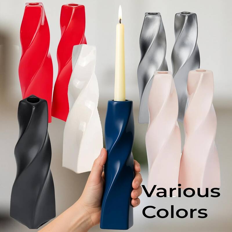 Vanilla Tall Curvy Santa Fe Style Ceramic Candlesticks Set of Two