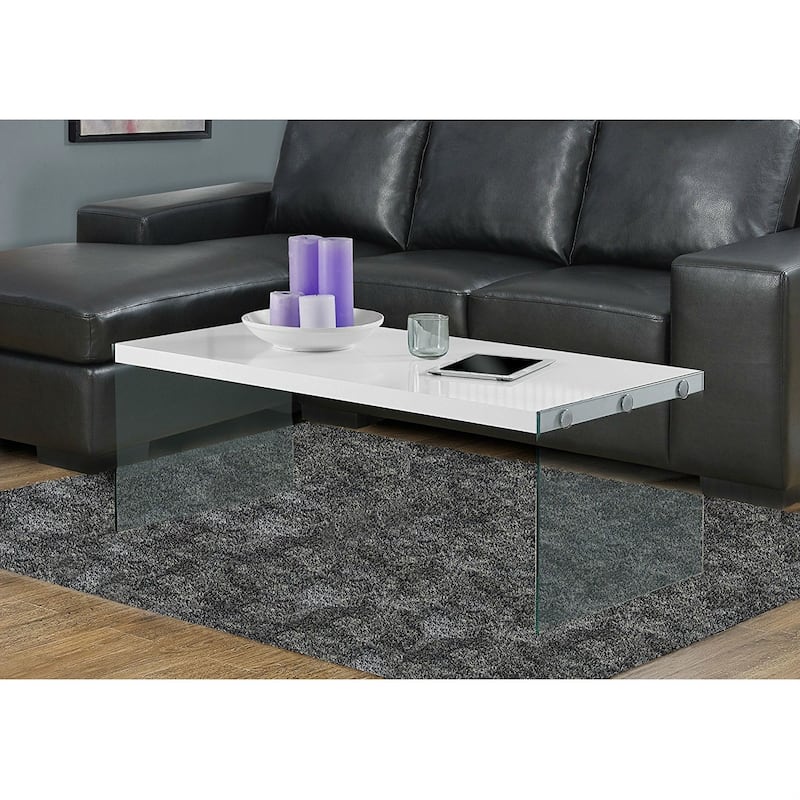White Modern Rectangular Coffee Table with Tempered Glass Legs - 44 x 22 x 16 inches