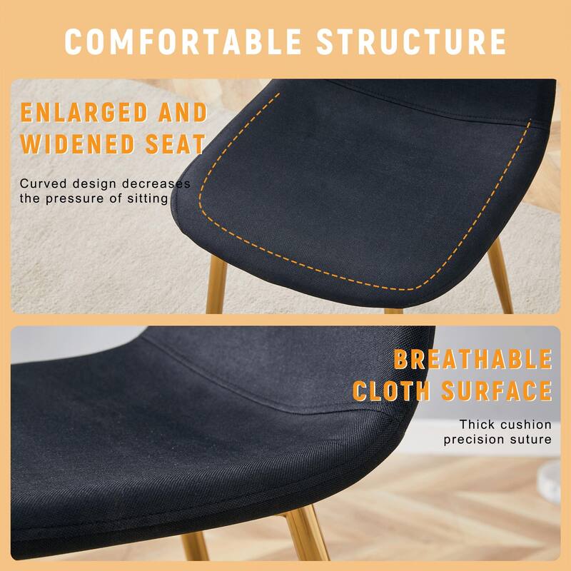 Set of 4, Linen-Cotton Material High Resilience Dining Chair with Metal Legs