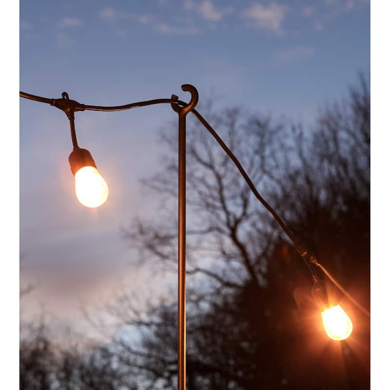 Achla Designs 46"H Black Powdercoated Wrought Iron Outdoor O-Hook Railing Poles for String Lights (Set of 2)