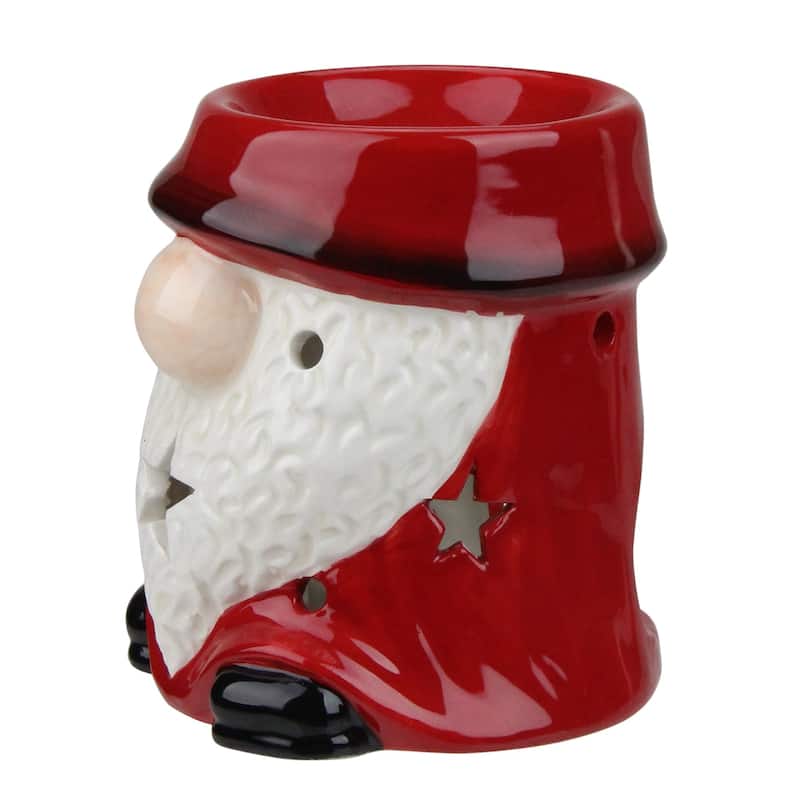 4.75 Red Ceramic Christmas Star Gnome Tealight Candle Holder - 4.75"