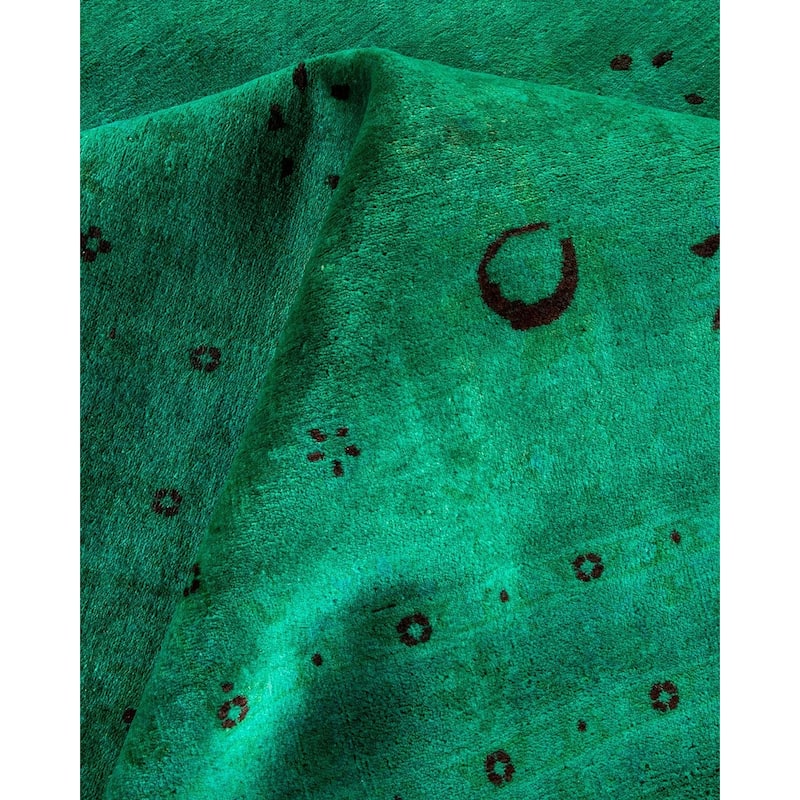Overton Handknotted Wool Vintage Inspired Contemporary Overdyed Green Area Rug - 15' 6" x 12' 3"