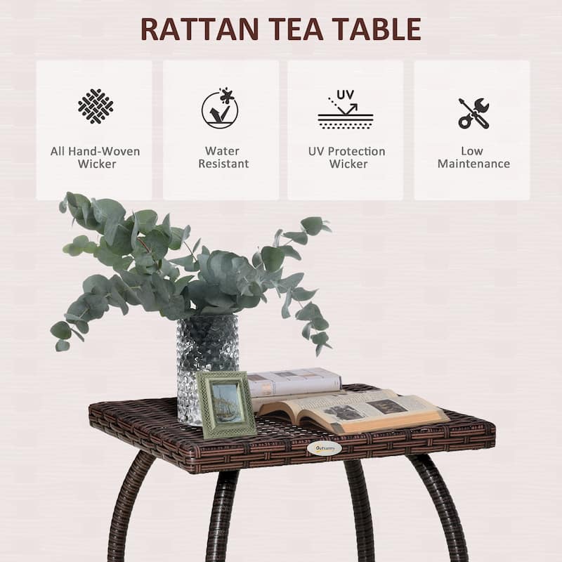 Outsunny Patio Rattan Coffee Table Outdoor All Weather Wicker Side Table Furniture for Garden Balcony Poolside Small Place Brown