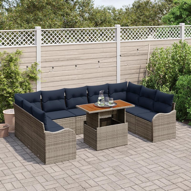 vidaXL 10 Piece Garden Sofa Set with Cushions - 113.8×70×27.2